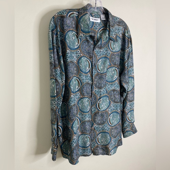 100% SILK SUMMA PURE SILK MENS BUTTON UP SHIRT IN AN ORNATE PATTERN LARGE - Picture 4 of 14